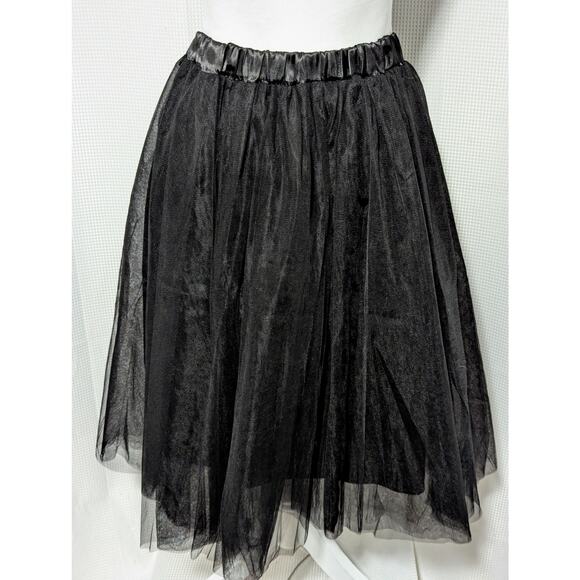 NWOT! FROU-FROU BLACK SATIN AND BLACK NET FULL POUFY, MIDI LENGTH SKIRT! SZ M - Picture 5 of 8